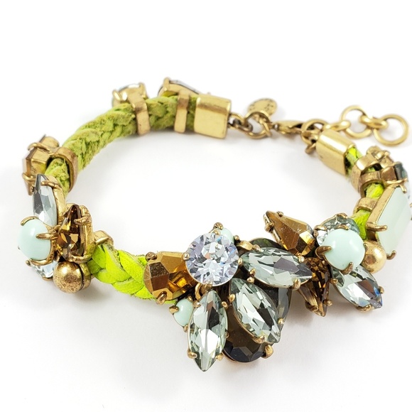 J. Crew Jewelry - J. Crew Statement Bracelet Rhinestones + Leather